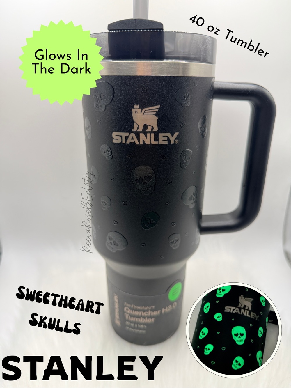 Stanley 40oz GLOW IN THE DARK Sweetheart Skulls Quencher Halloween 2026 NWT